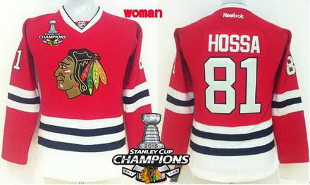 Chicago Blackhawks 81 Marian Hossa Red Womens Jersey W2015 Stanley Cup Champion Patch