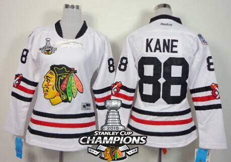 Chicago Blackhawks 88 Patrick Kane 2015 Winter Classic White Womens Jersey W2015 Stanley Cup Champion Patch