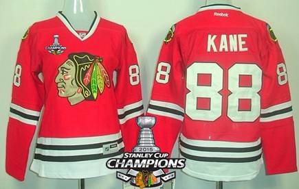 Chicago Blackhawks 88 Patrick Kane Red Womens Jersey W2015 Stanley Cup Champion Patch