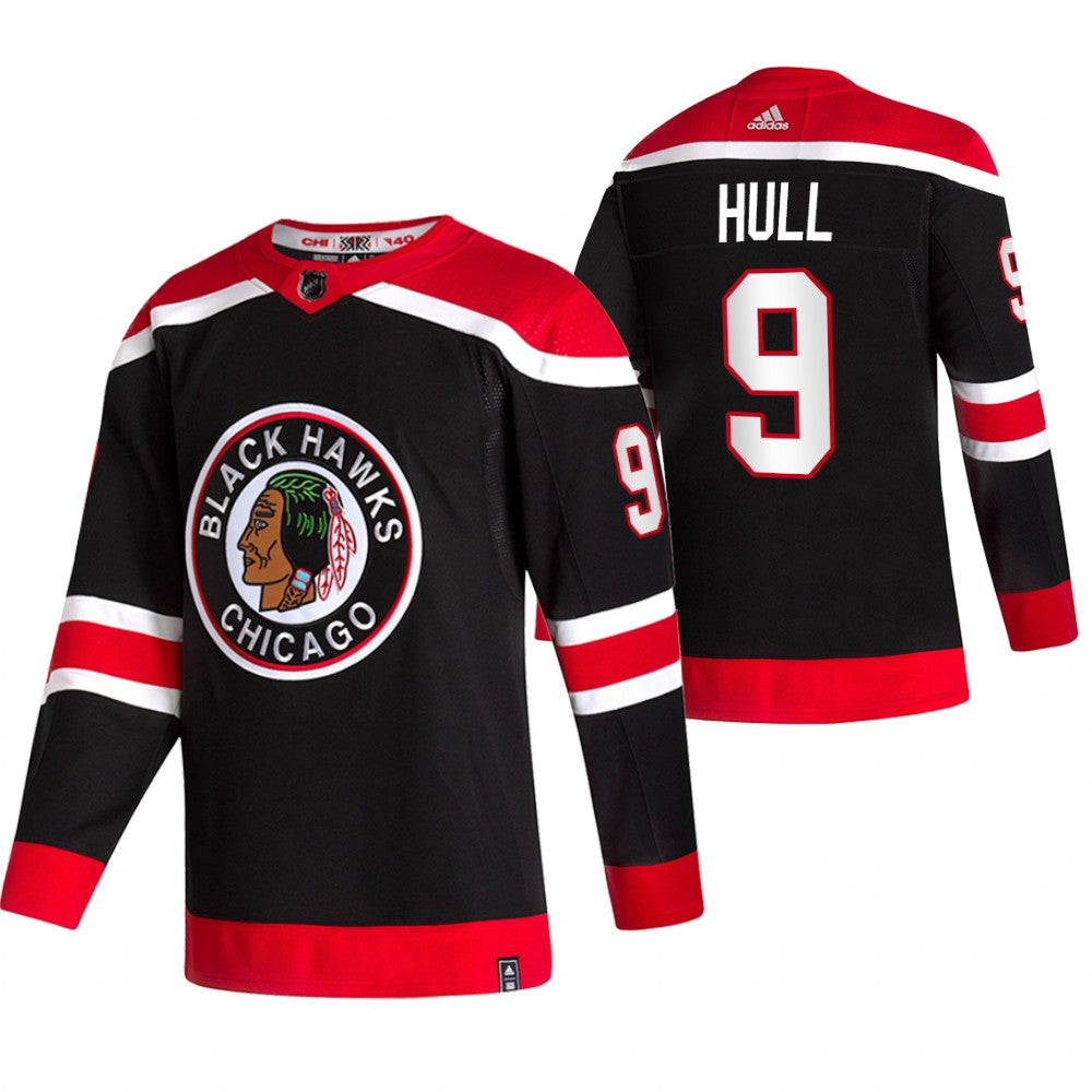 Chicago Blackhawks 9 Bobby Hull Black Mens Adidas 2020 21 Reverse Retro Alternate Nhl Jersey