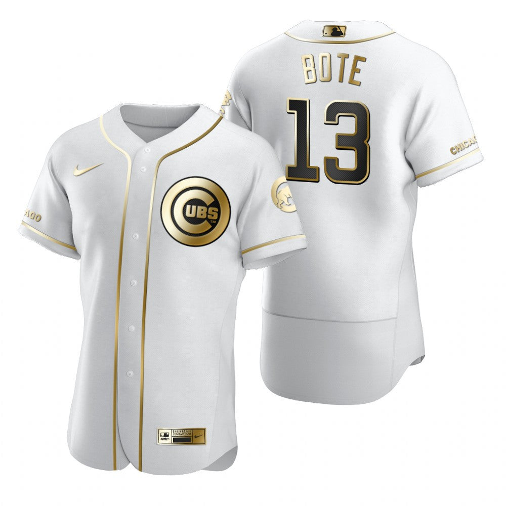 Chicago Cubs 13 David Bote Mlb Golden Brandedition White Jersey Gift For Cubs Fans