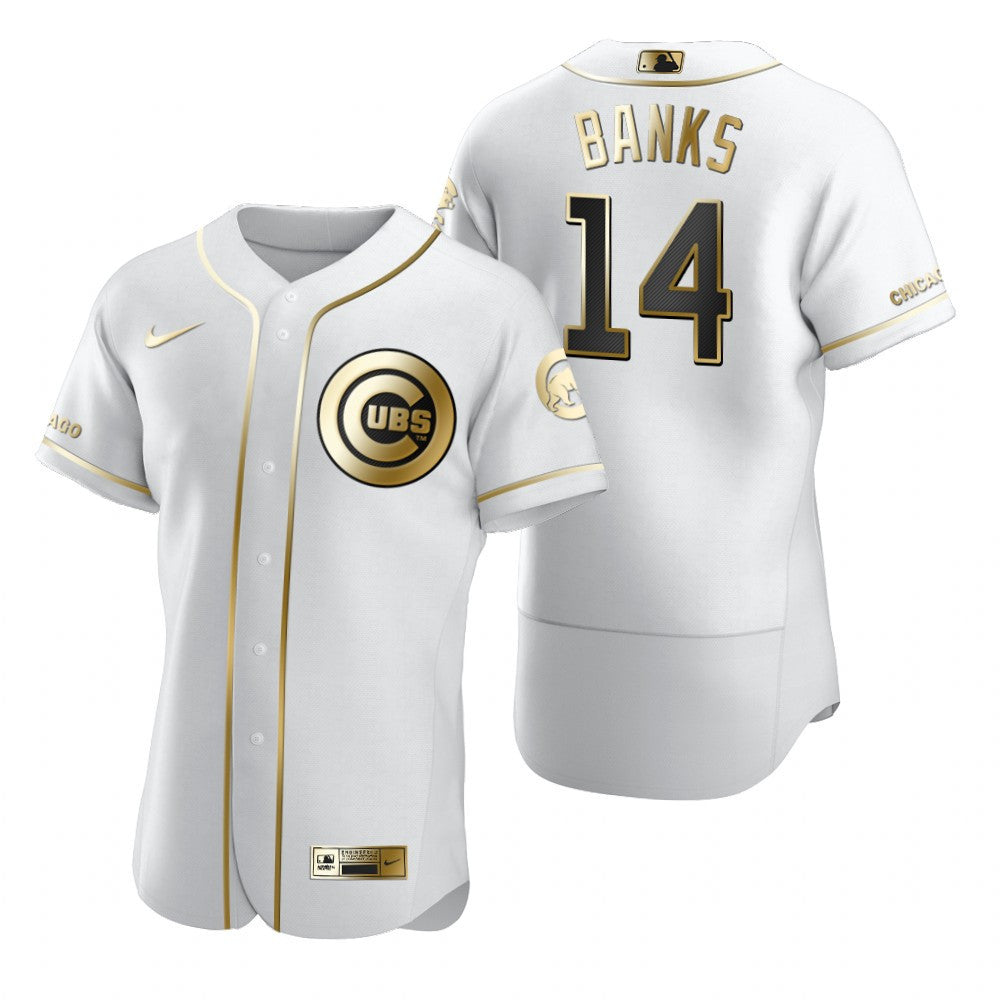 Chicago Cubs 14 Ernie Banks Mlb Golden Brandedition White Jersey Gift For Cubs Fans
