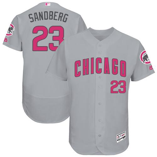 Chicago Cubs 23 Ryne Sandberg Grey Flexbase Authentic Collection Mothers Day Stitched Mlb Jersey