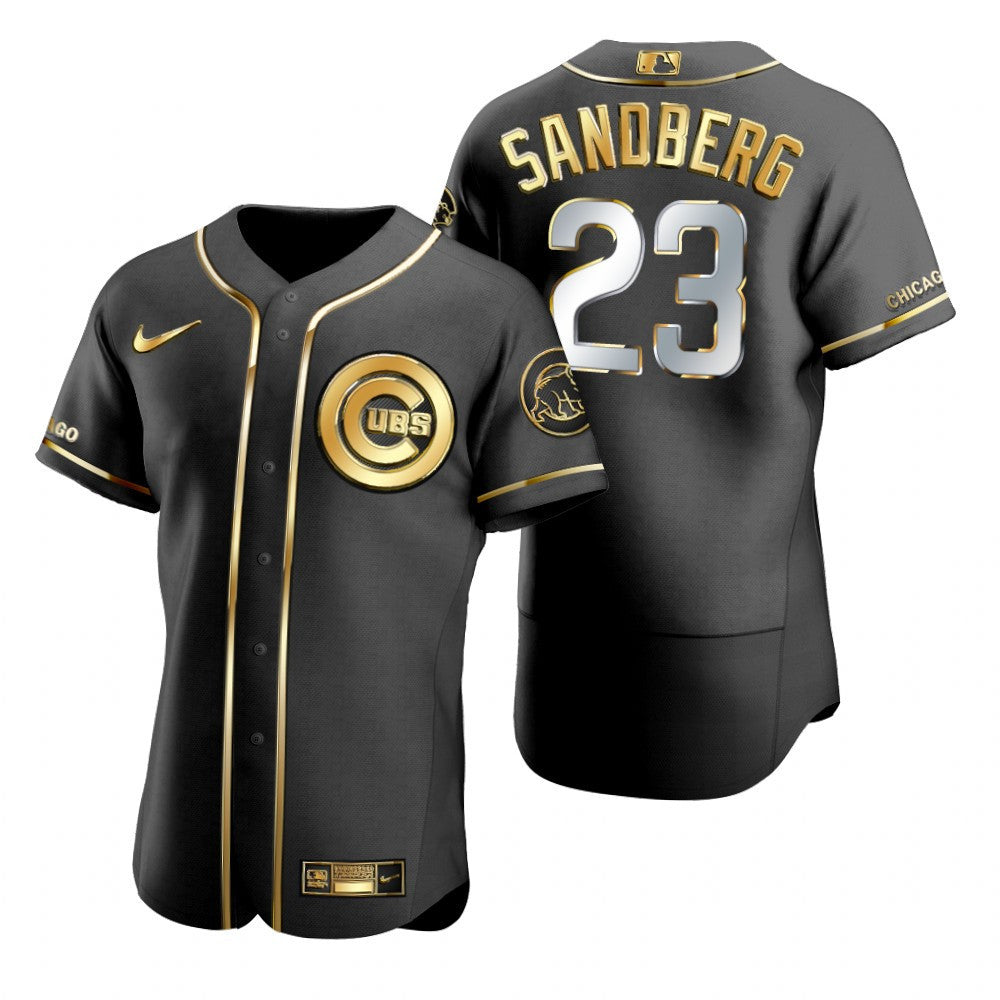 Chicago Cubs 23 Ryne Sandberg Mlb Golden Brandedition Black Jersey Gift For Cubs Fans