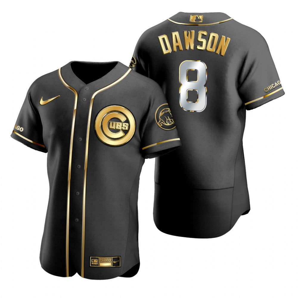 Chicago Cubs 8 Andre Dawson Mlb Golden Brandedition Black Jersey Gift For Cubs Fans
