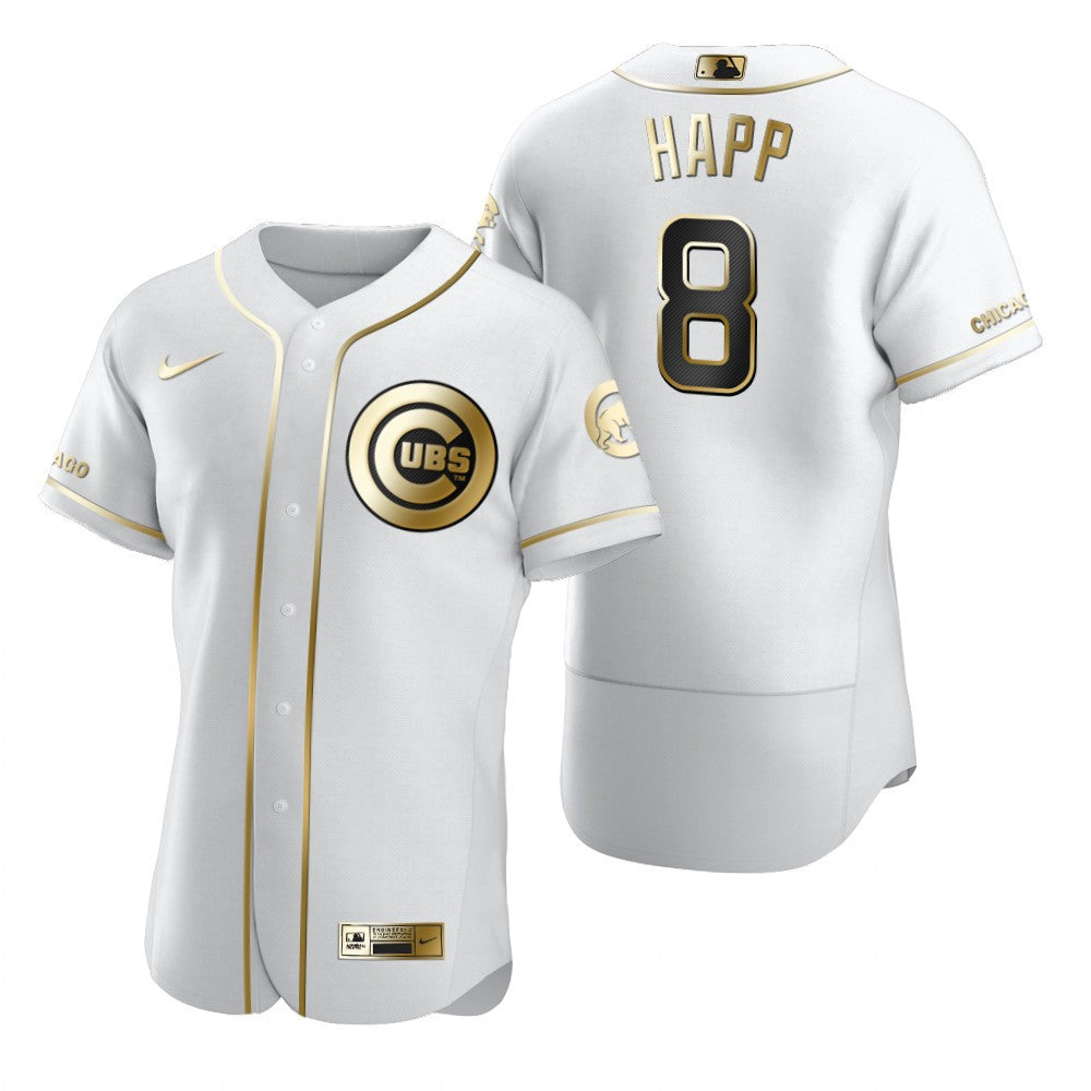 Chicago Cubs 8 Ian Happ Mlb Golden Brandedition White Jersey Gift For Cubs Fans