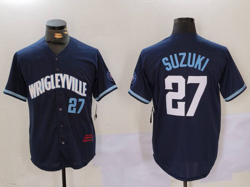 Chicago Cubs #27 Seiya Suzuki Number Navy City Connect Cool Base Stitched Baseba