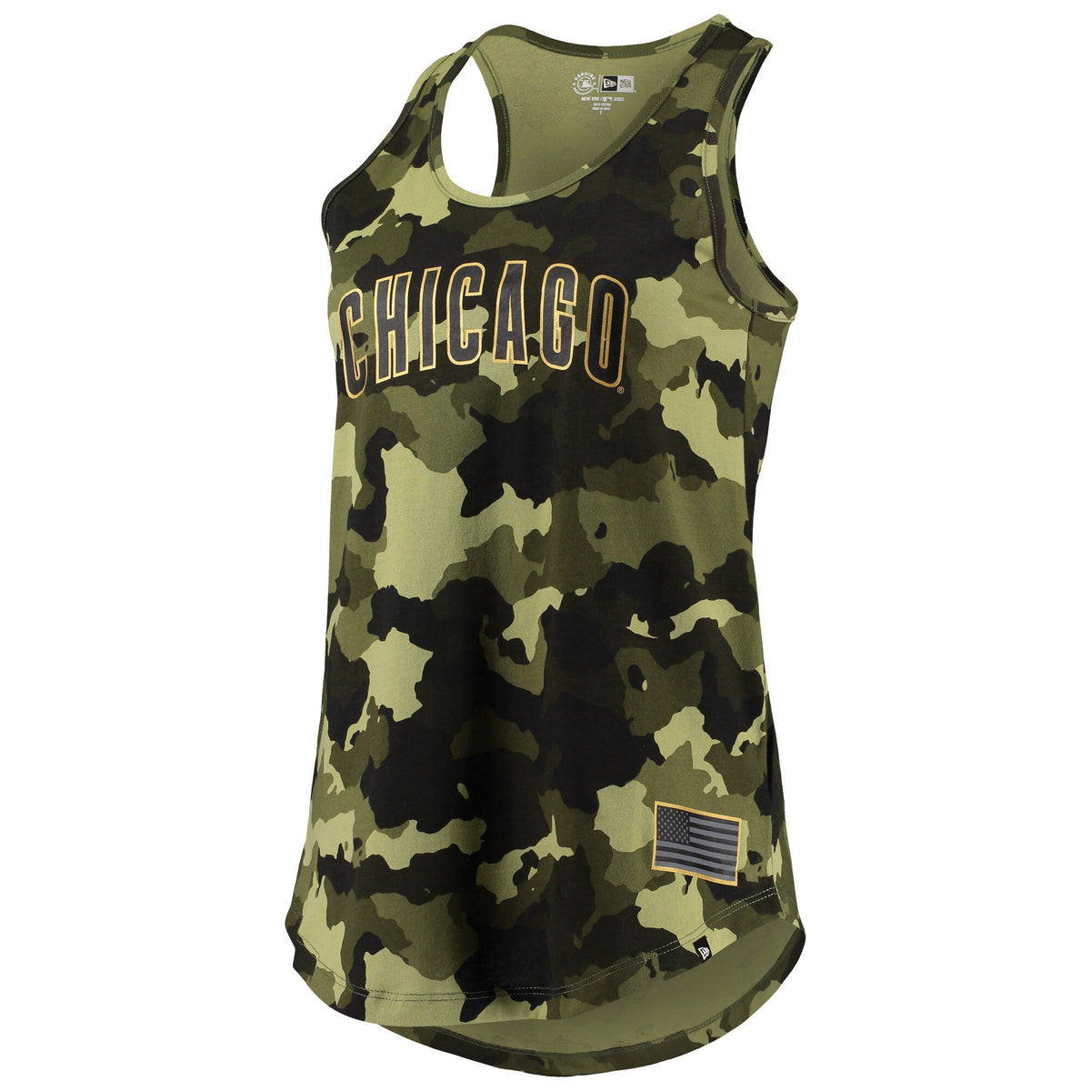Chicago Cubs New Era Womens 2022 Mlb Armed Forces Day Camo Racerback Tank Top Green