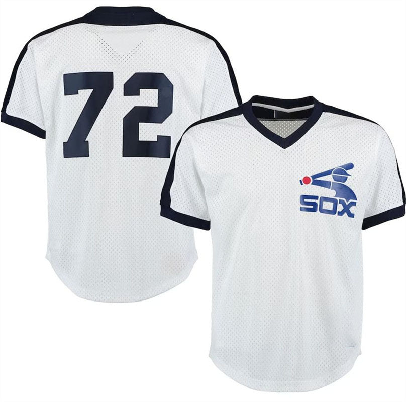 Chicago White Sox #72 Carlton Fisk White Mitchell & Ness Cooperstown Mesh Battin