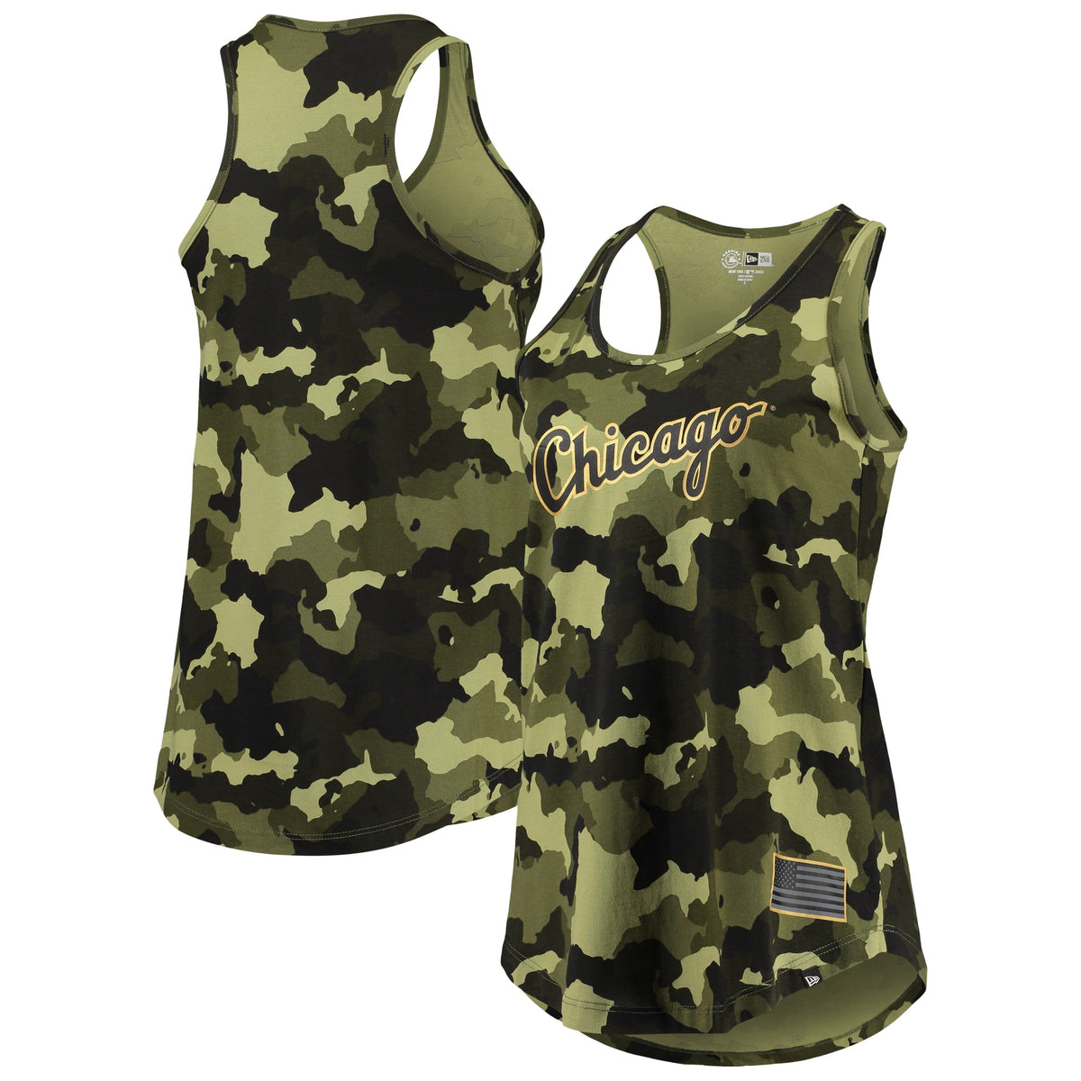 Chicago White Sox New Era Womens 2022 Mlb Armed Forces Day Camo Racerback Tank Top Green