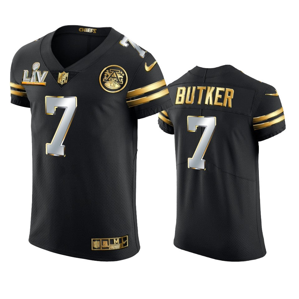 Chiefs Harrison Butker Black Super Bowl Lv Golden Elite Jersey