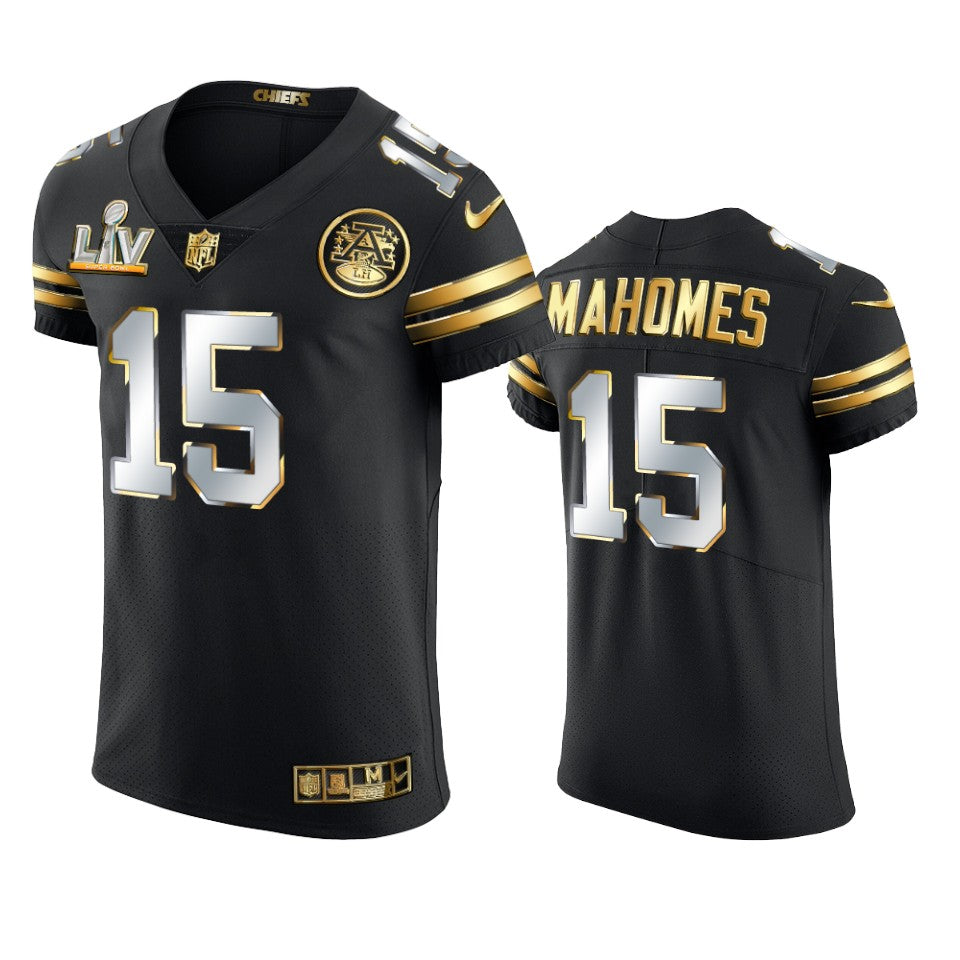 Chiefs Patrick Mahomes Black Super Bowl Lv Golden Elite Jersey
