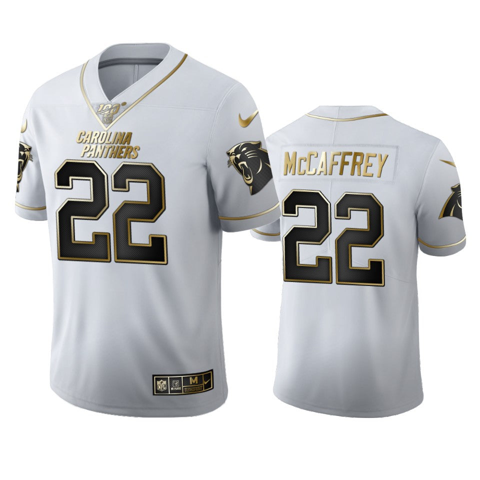Christian Mccaffrey Panthers White 100th Season Golden Edition Jersey