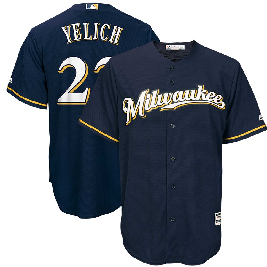 Christian Yelich Milwaukee Brewers Majestic Alternate Official Cool Base Player Jersey Navy
