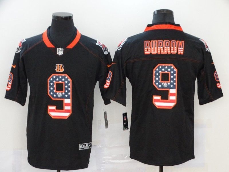 Cincinnati Bengals Joe Burrow 9 Nfl 2020 Us Flag Black Jersey