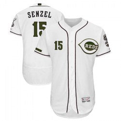 Cincinnati Reds 15 Nick Senzel Mens Authentic Majestic Flex Base Alternate Collection White Jersey