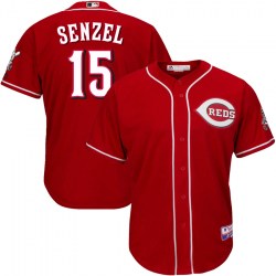 Cincinnati Reds 15 Nick Senzel Mens Replica Majestic Cool Base Alternate Jersey Red