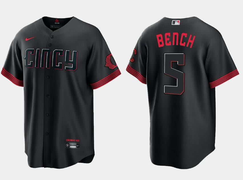 Cincinnati Reds 5 Johnny Bench Black 2023 City Connect Cool Base Stitched Baseball