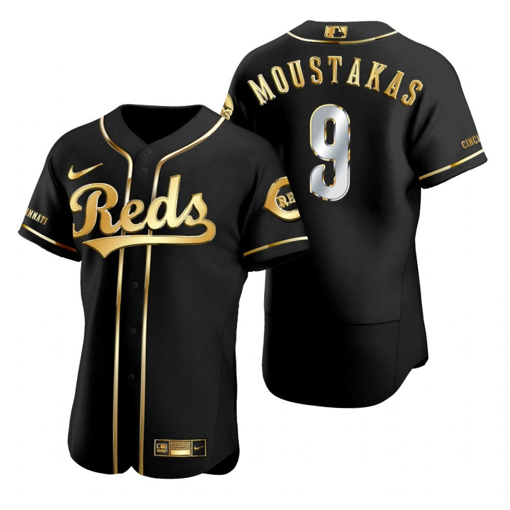 Cincinnati Reds 9 Mike Moustakas Mlb Golden Brandedition Black Jersey Gift For Reds Fans