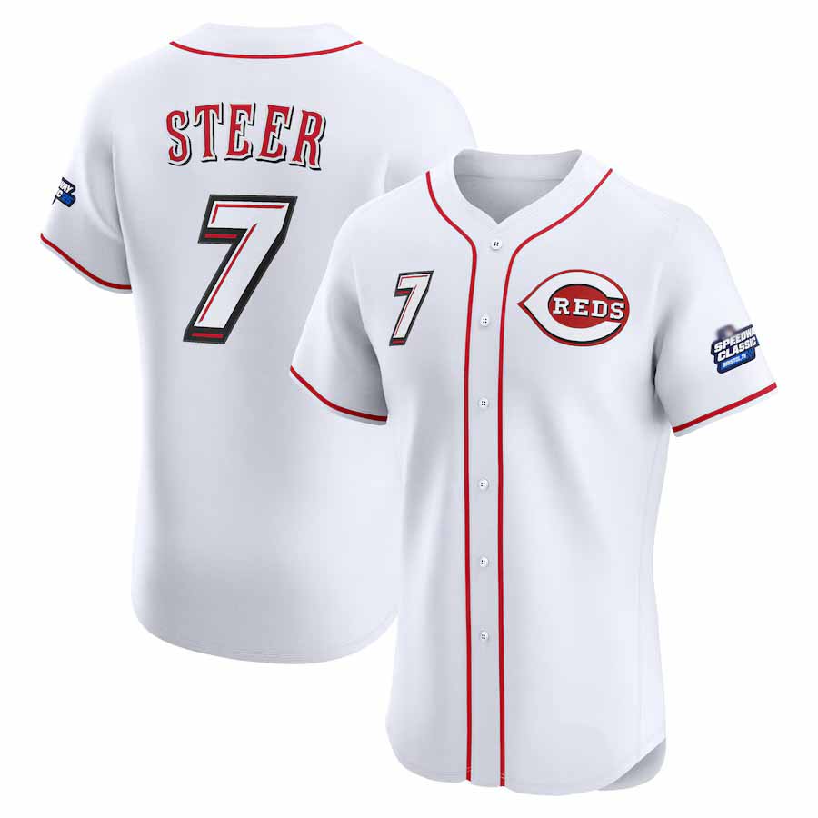 Cincinnati Reds #7 Spencer Steer White 2025 Speedway Classic Home Elite Player S