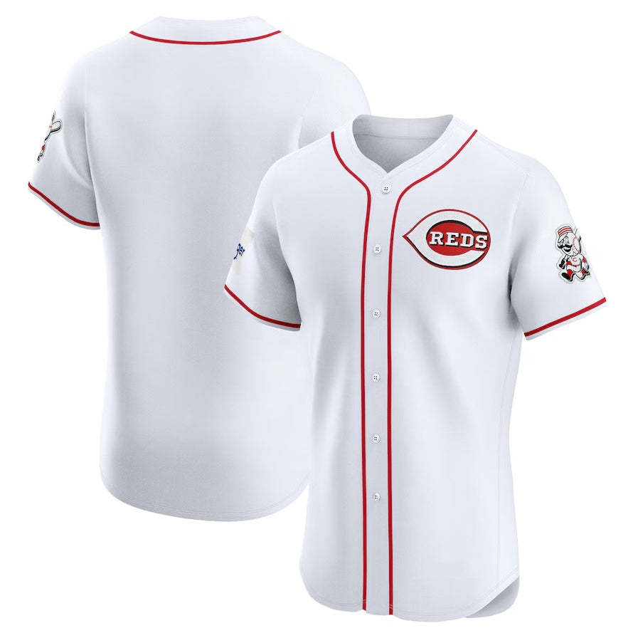 Cincinnati Reds Home Elite Patch Jersey White Stitched Baseball Jerseys