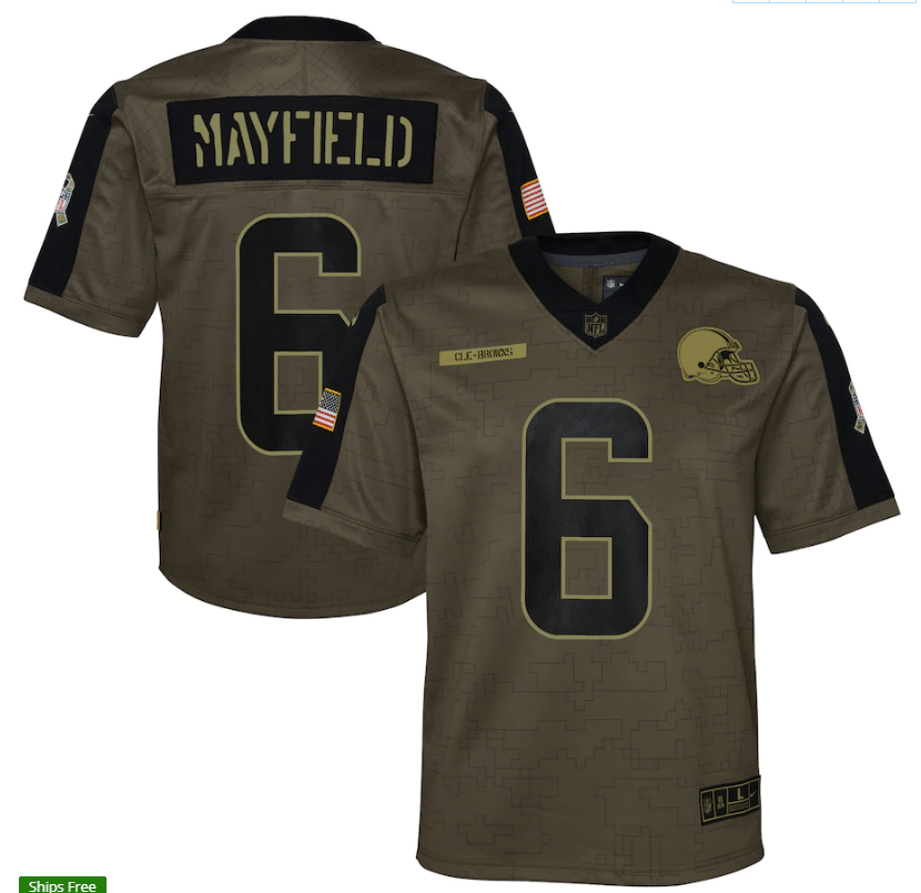 Cleveland Browns Baker Mayfield 6 Nfl Olive 2021 Salute To Service Game Men Jersey For Browns Fans