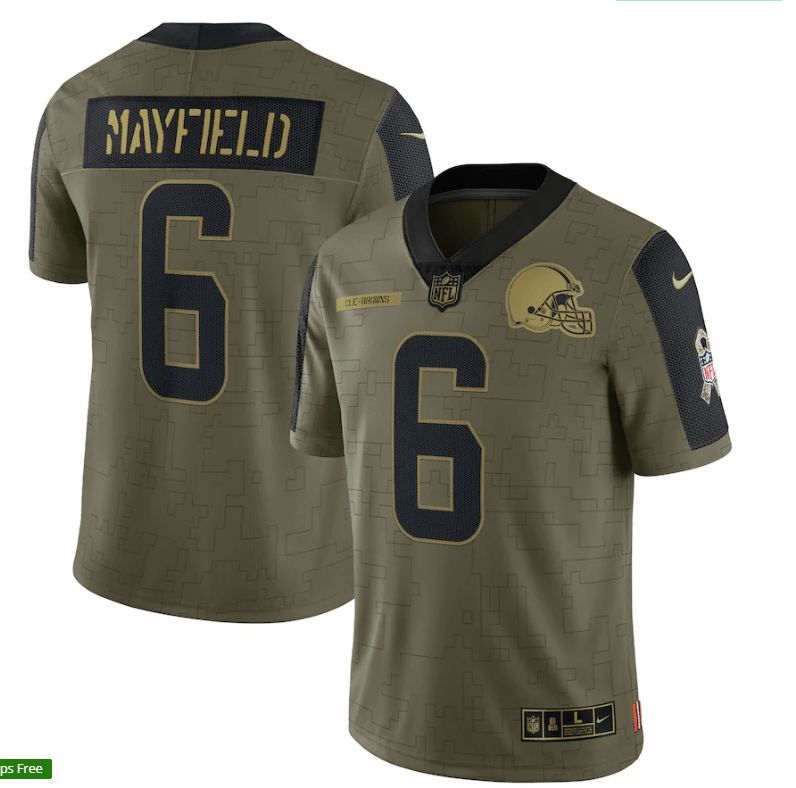 Cleveland Browns Baker Mayfield 6 Nfl Olive 2021 Salute To Service Player Men Jersey For Browns Fans