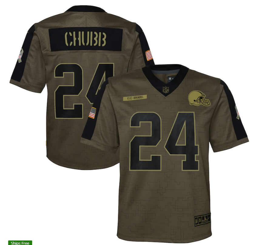 Cleveland Browns Nick Chubb 24 Nfl Olive 2021 Salute To Service Game Men Jersey For Browns Fans