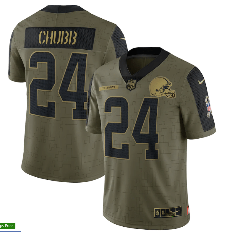 Cleveland Browns Nick Chubb 24 Nfl Olive 2021 Salute To Service Player Men Jersey For Browns Fans