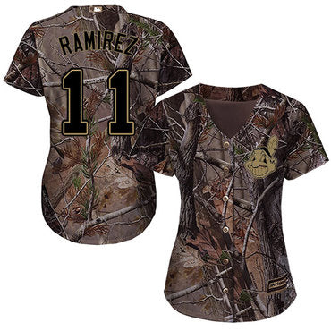 Cleveland Indians 11 Jose Ramirez Camo Realtree Collection Cool Base Womens Stitched Baseball Jersey
