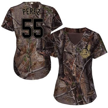 Cleveland Indians 55 Roberto Perez Camo Realtree Collection Cool Base Womens Stitched Baseball Jersey
