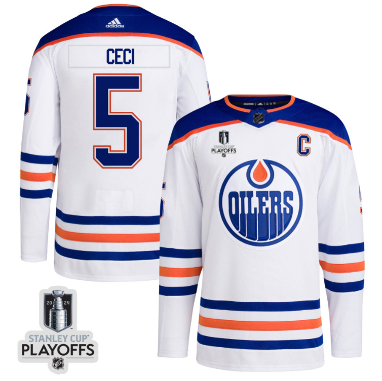 Cody Ceci 5 Edmonton Oilers 2024 NHL Playoffs Patch Away Jersey Men, White