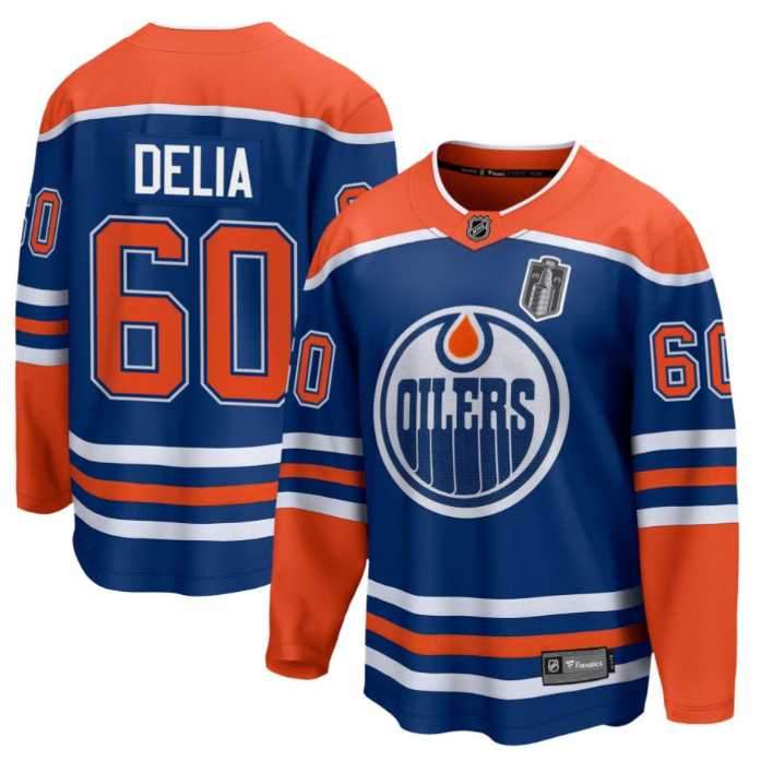 Collin Delia 60 Edmonton Oilers 2025 Stanley Cup Final Home Breakaway Men Jersey
