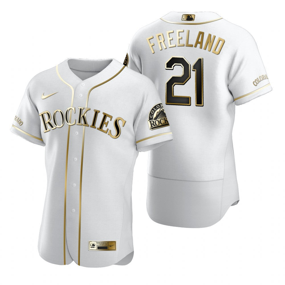Colorado Rockies 21 Kyle Freeland Mlb Golden Brandedition White Jersey Gift For Rockies Fans