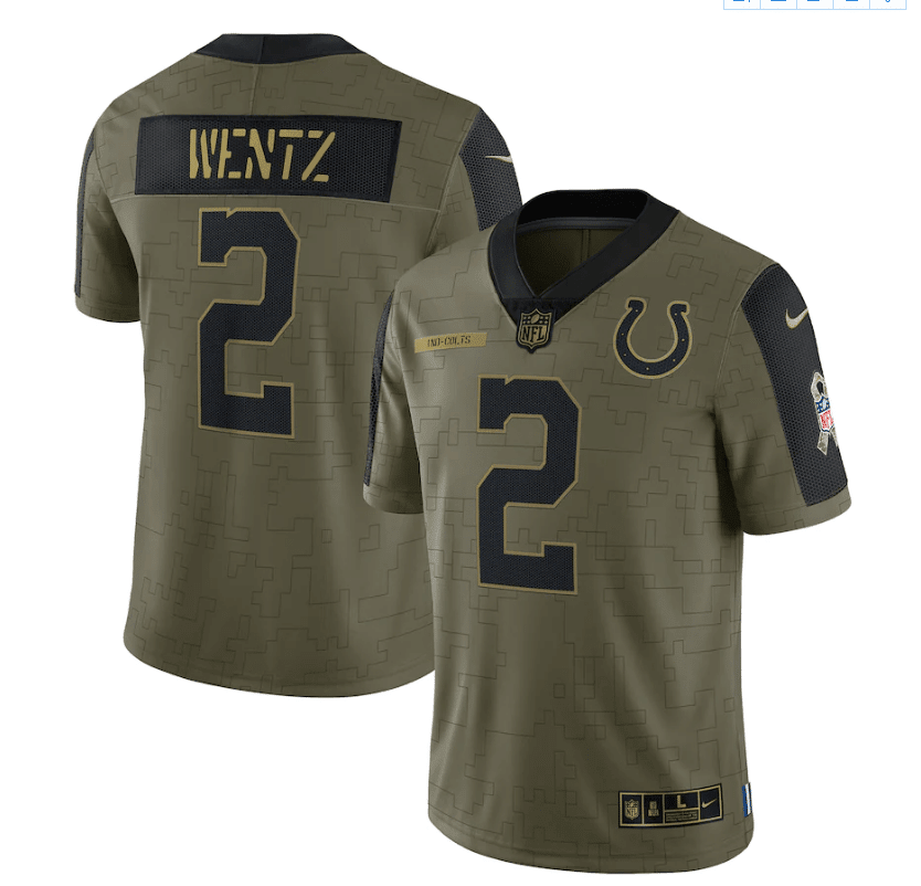 Colts Carson Wentz 2 Nfl Olive 2021 Salute To Service Player Men Jersey For Colts Lovers