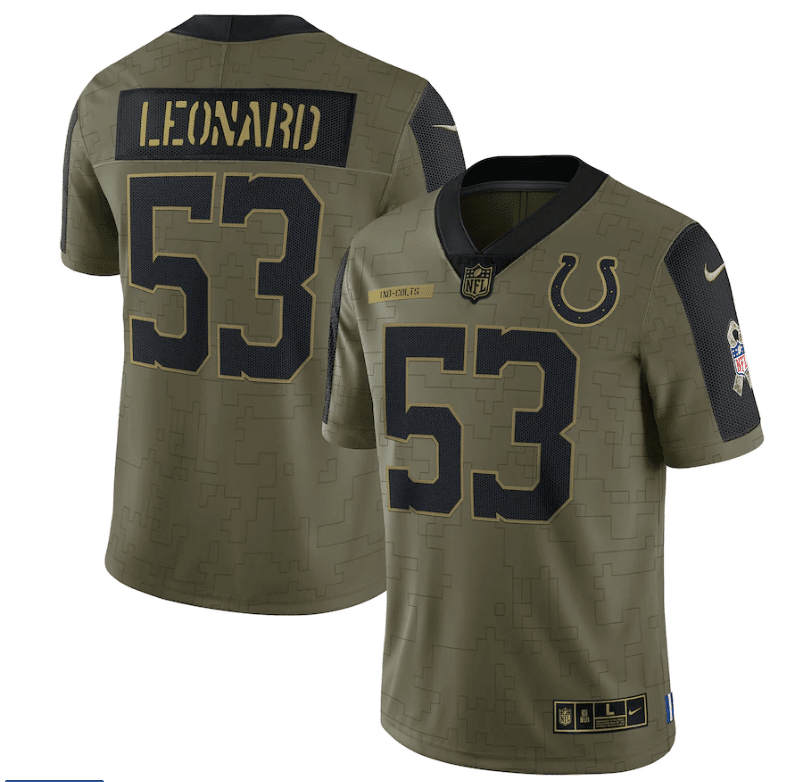 Colts Darius Leonard 53 Nfl Olive 2021 Salute To Service Player Men Jersey For Colts Lovers