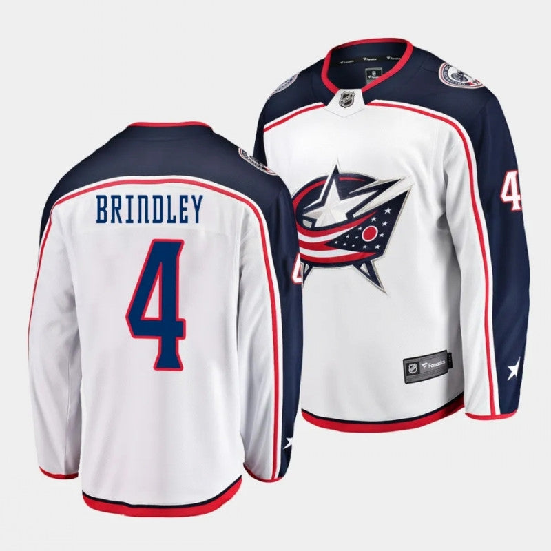 Columbus Blue Jackets 4 Gavin Brindley Away White Jersey 2023 Nhl Draft