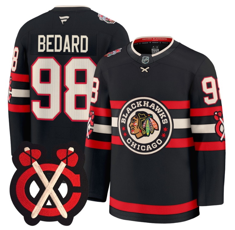 Connor Bedard Jersey #98 Chicago Blackhawks Winter Classic Patch Stitched Black