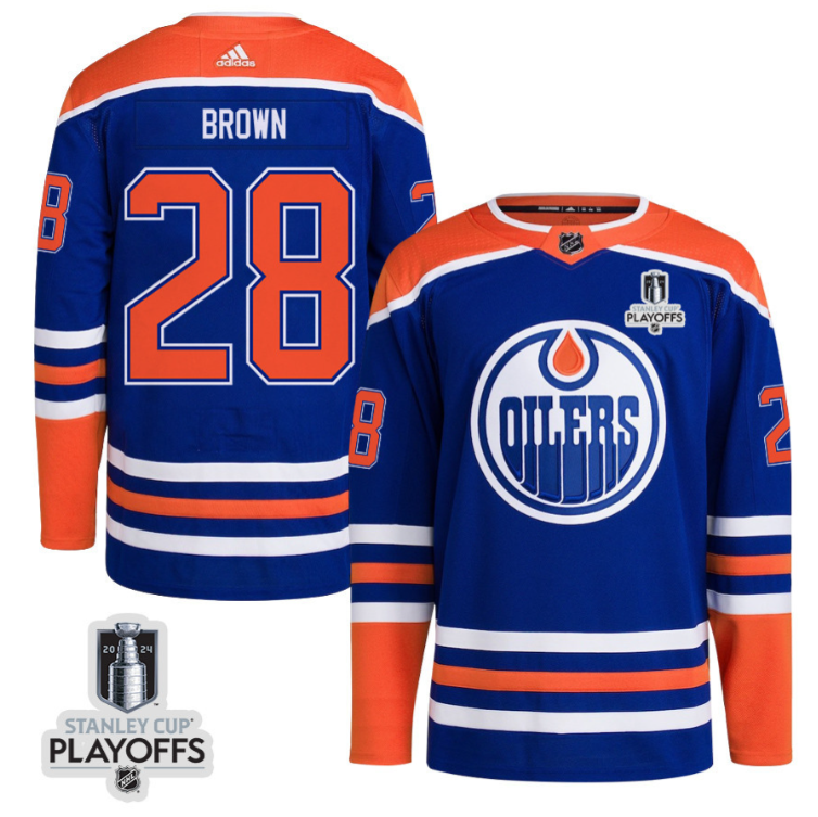Connor Brown 28 Edmonton Oilers 2024 NHL Playoffs Patch Home Jersey Men