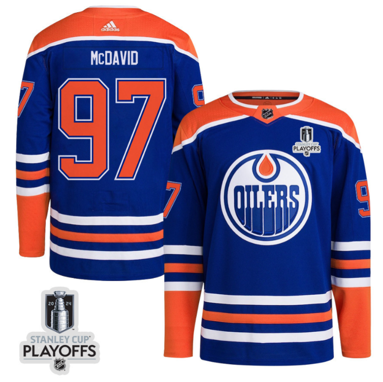 Connor McDavid 97 Edmonton Oilers 2024 NHL Playoffs Patch Home Jersey Men