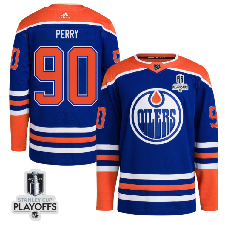 Corey Perry 90 Edmonton Oilers 2024 NHL Playoffs Patch Home Jersey Men