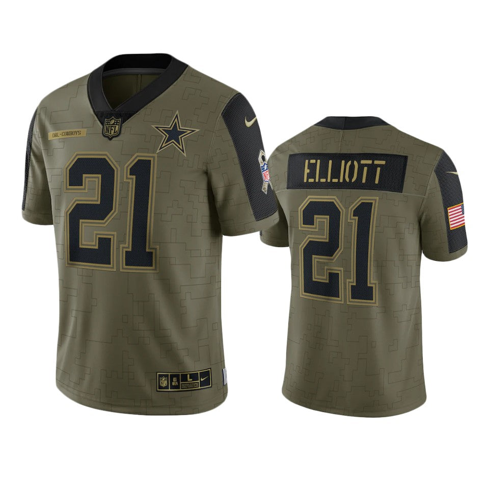 Cowboys Ezekiel Elliott Limited Jersey Olive 2021 Salute To Service