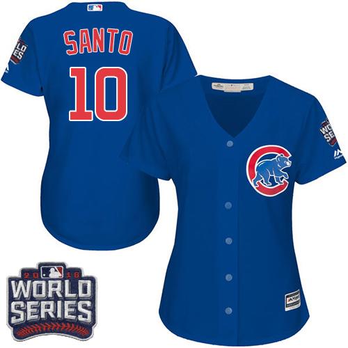Cubs 10 Ron Santo Blue Alternate 2016 World Series Bound Womens Stitched Mlb Jersey
