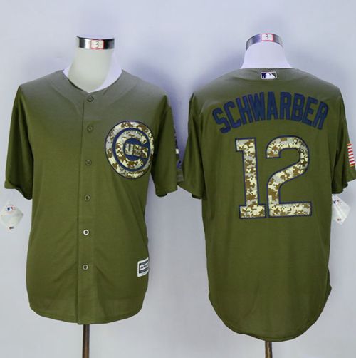 Cubs 12 Kyle Schwarber Green Camo New Cool Base Stitched Mlb Jersey