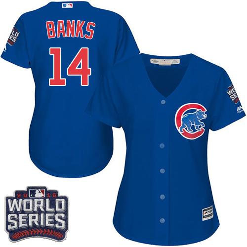 Cubs 14 Ernie Banks Blue Alternate 2016 World Series Bound Womens Stitched Mlb Jersey