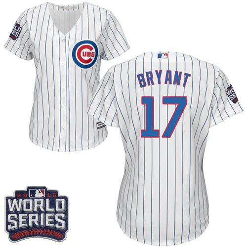 Cubs 17 Kris Bryant Whiteblue Strip Home 2016 World Series Bound Womens Stitched Mlb Jersey