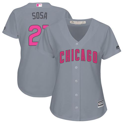 Cubs 21 Sammy Sosa Grey Mothers Day Cool Base Womens Stitched Baseball Jersey