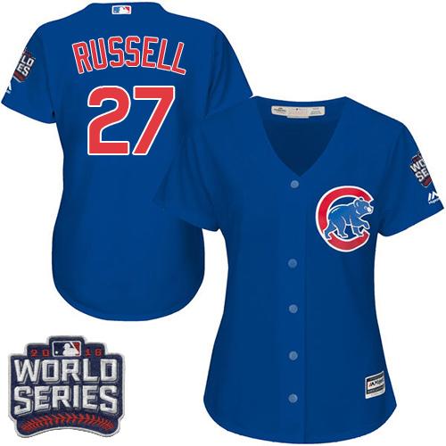 Cubs 27 Addison Russell Blue Alternate 2016 World Series Bound Womens Stitched Mlb Jersey