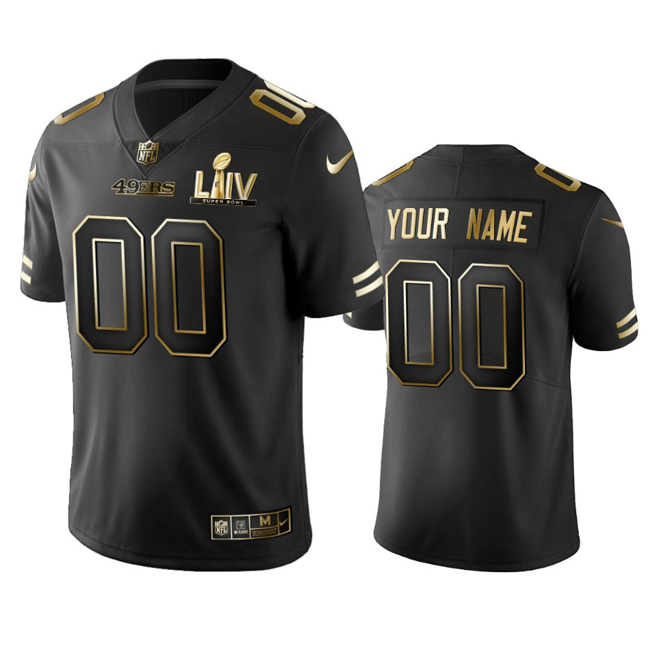 Custom 49ers Black Super Bowl Liv Golden Edition Jersey