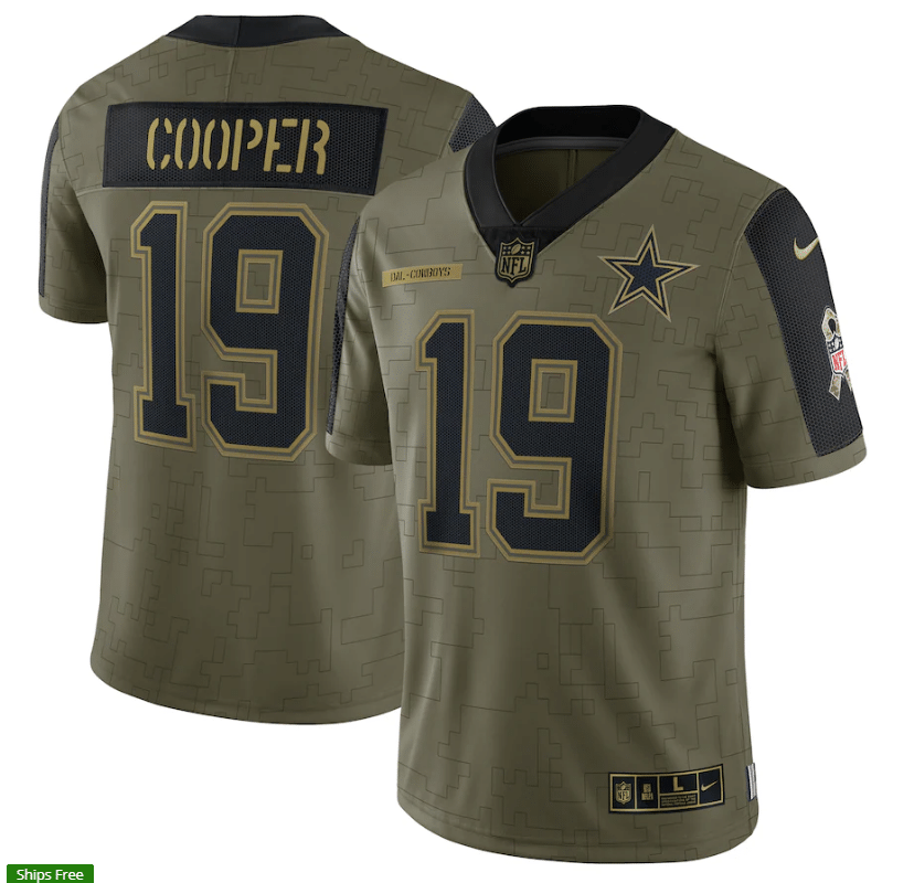Dallas Cowboys Amari Cooper 19 Nfl Olive 2021 Salute To Service Retired Player Men Jersey For Cowboys Fans